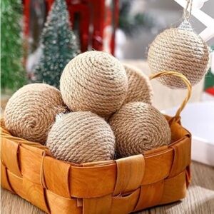 9 pcs Natural Twine Jute Holiday Ornaments or bowl fillers Set
